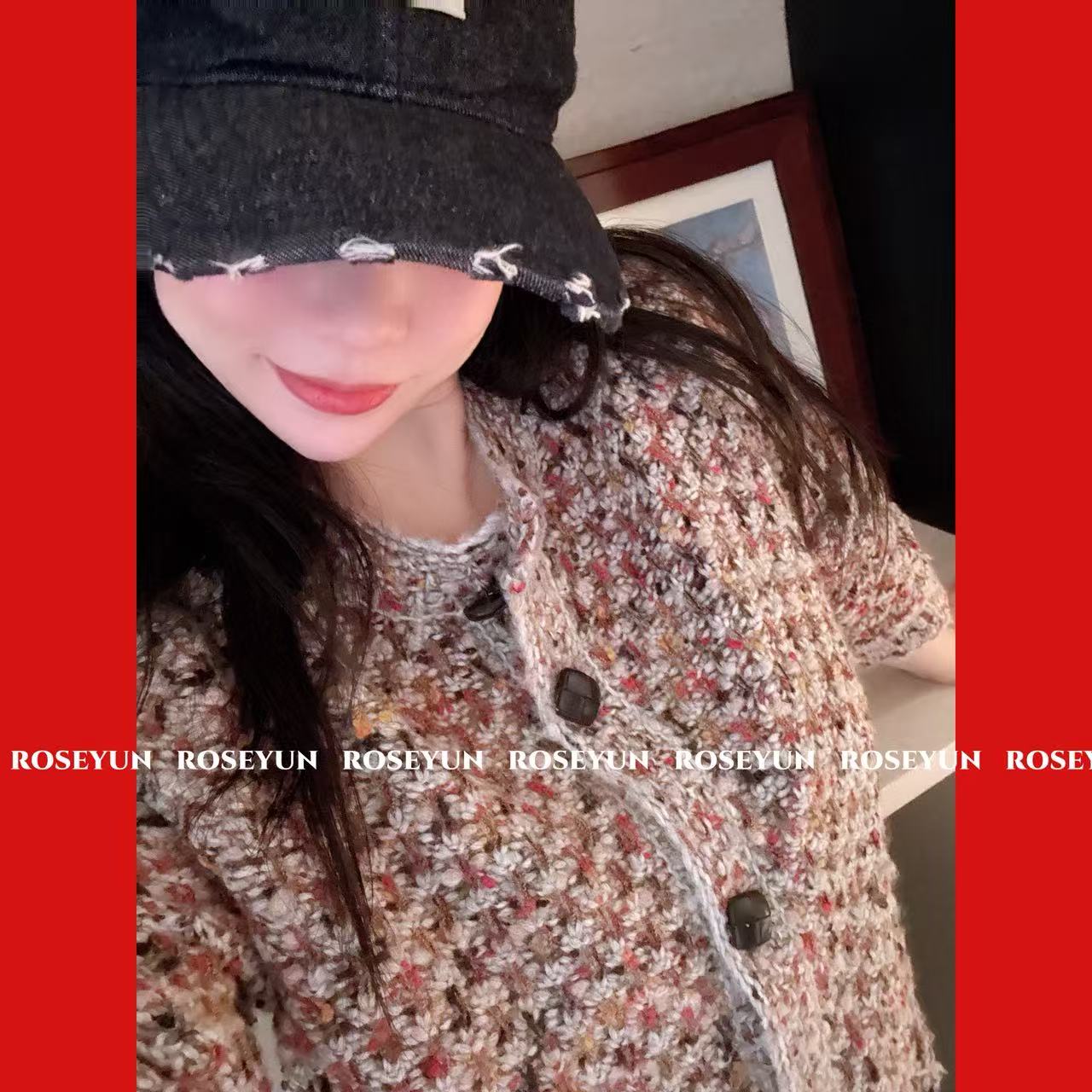 【Rose Yun】老钱花纱编织高级感绵羊毛针织开衫   JY125116