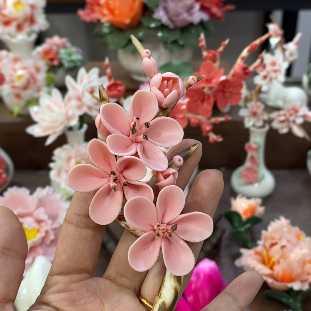 瓷片陶瓷手工花摆件