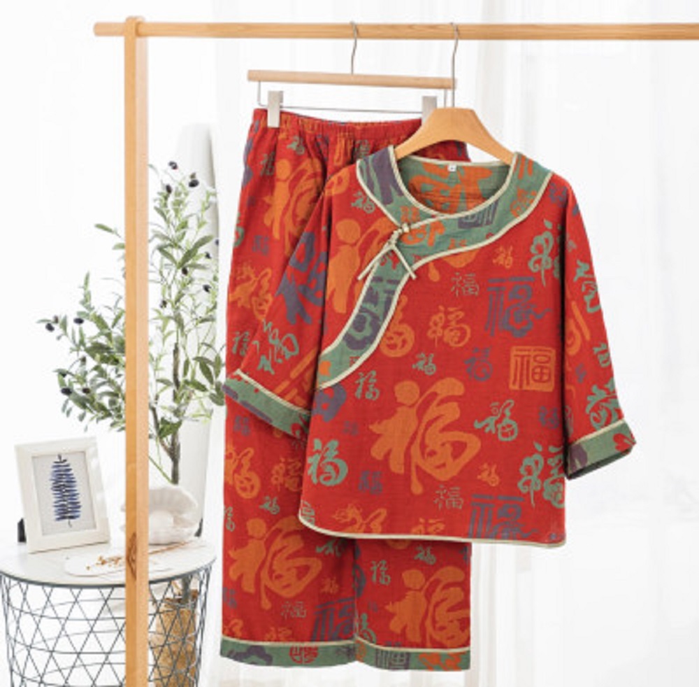 【多子多福】双层有氧纱百福睡衣                                