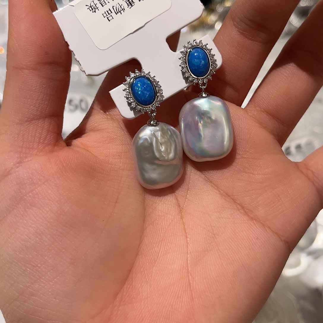 合金淡水珍珠耳饰