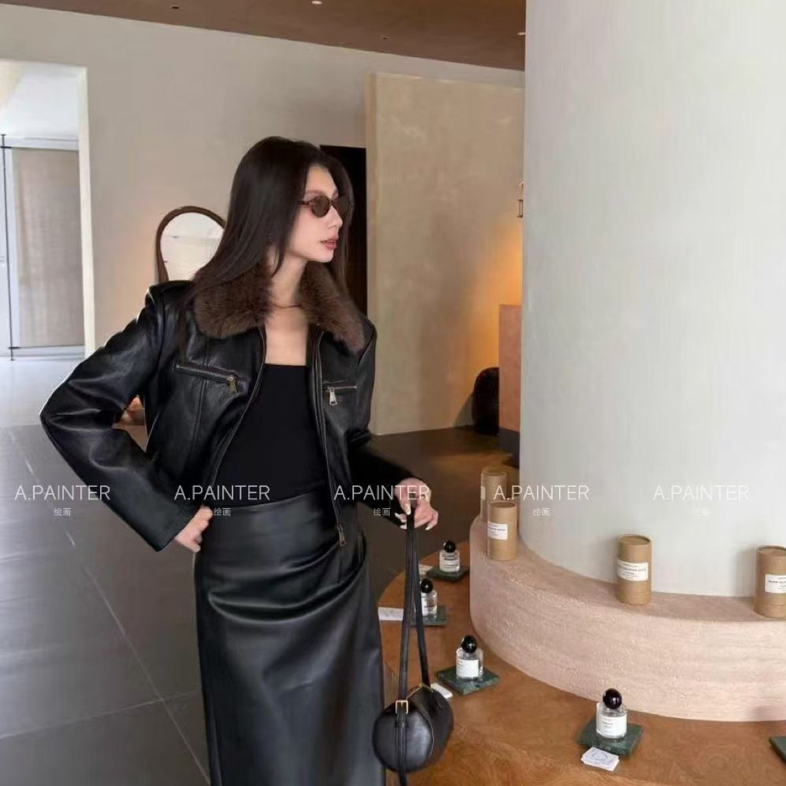 深圳欧货洋气大毛领复古港风短款机车PU皮衣羽绒外套冬季百搭