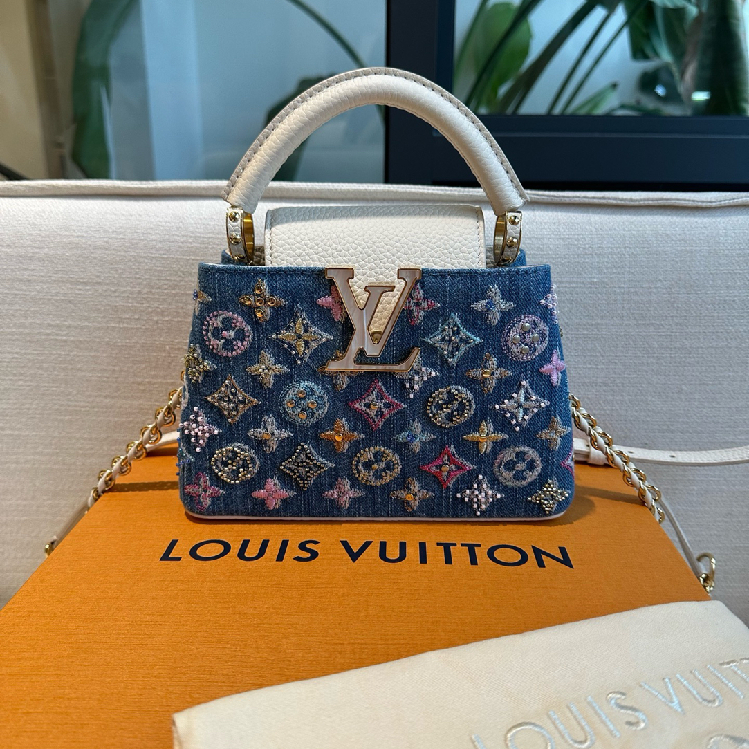 未使用 LouisVuitton/路易威登 未使用-capucinesmini牛仔刺绣款