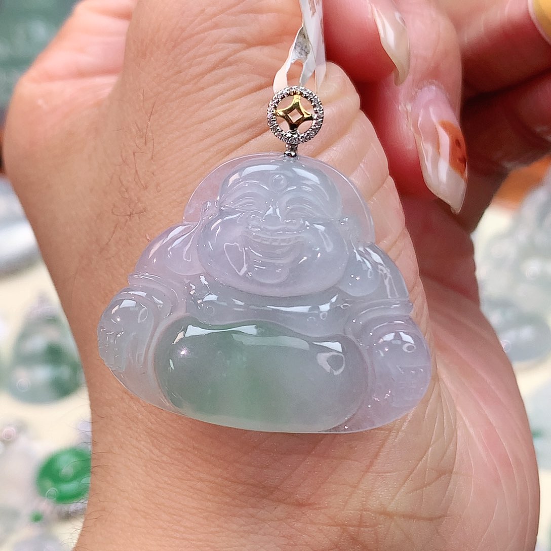 颈饰18K金镶嵌翡翠佛公