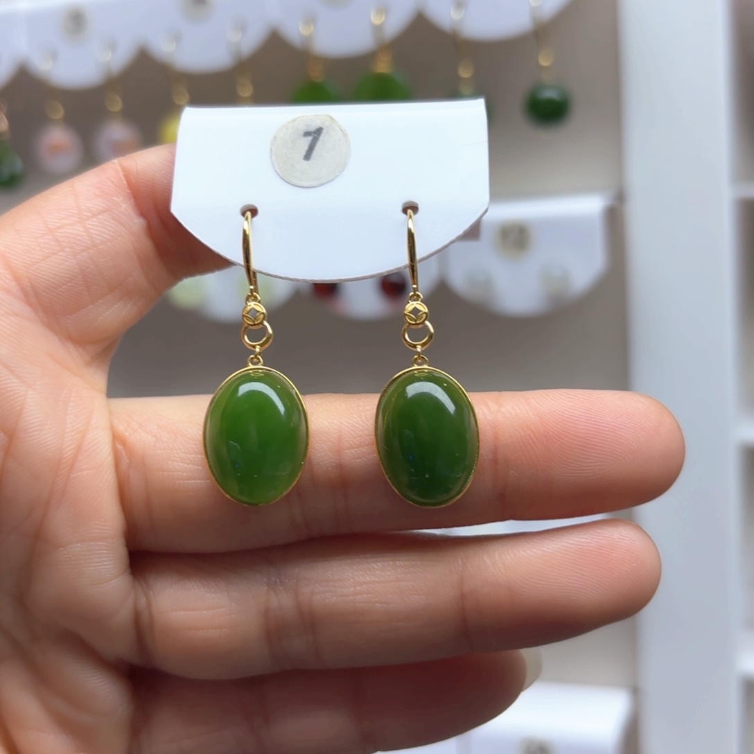 和田玉耳饰18K金镶嵌