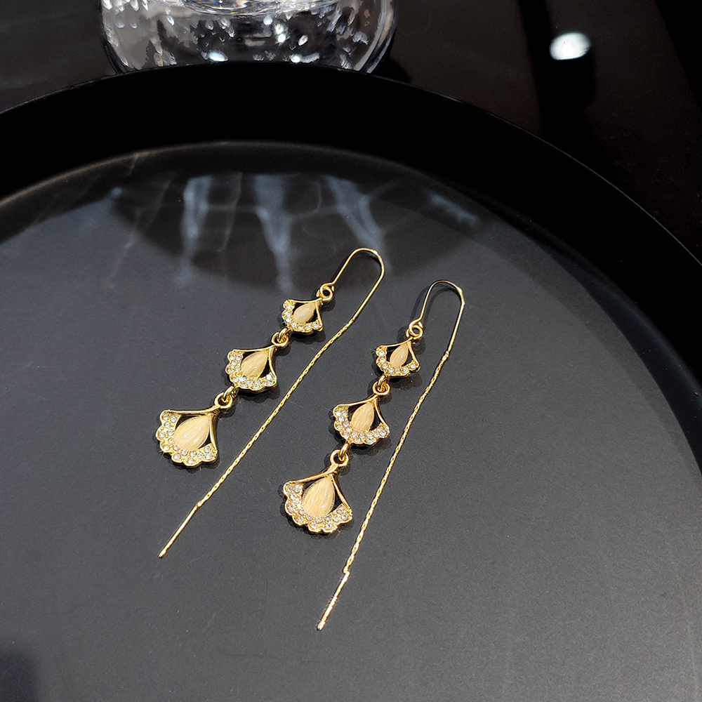 铜合金耳饰 银杏气质百搭高级感耳环长款轻奢时尚耳饰女N1940 