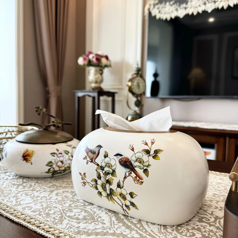 欧式陶瓷花鸟纸巾盒