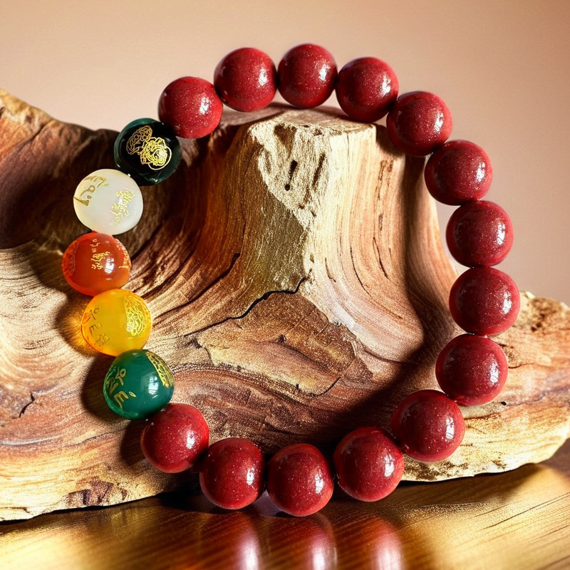 含辰砂工艺品含辰砂工艺品高含量朱砂五路财神手串