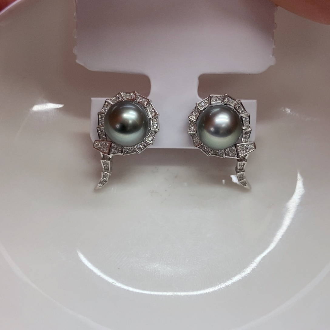 海水珍珠耳饰银S925镶嵌
