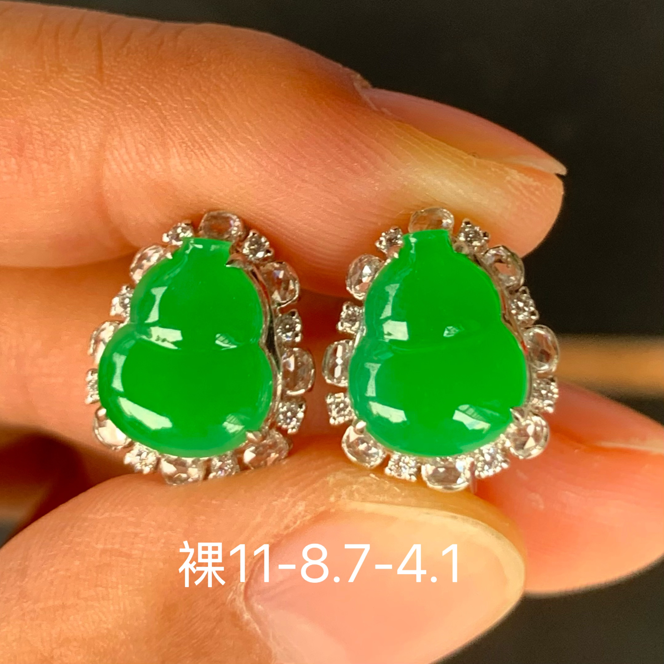冰阳绿葫芦天然翡翠耳饰镶嵌精致高级感玉石