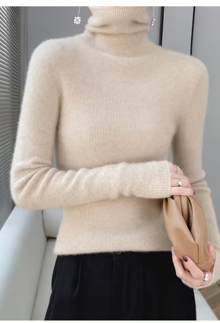 一线成衣羊毛衫女100 纯羊毛针织衫堆堆领羊毛修身上衣内搭毛衣