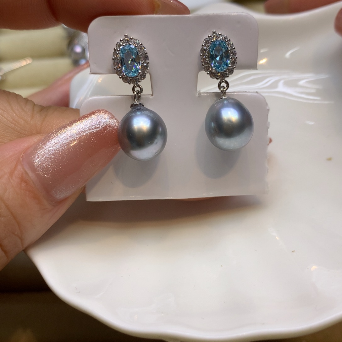 银S925镶嵌耳饰海水珍珠