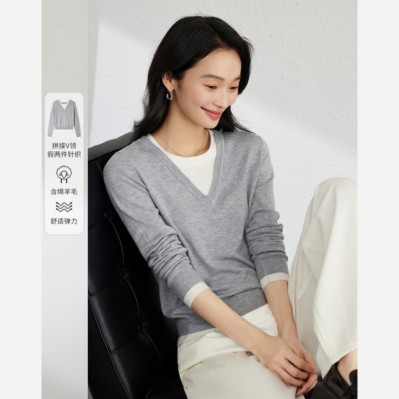 *假两件针织衫女修身2025新款韩系穿搭上衣气质显瘦73871