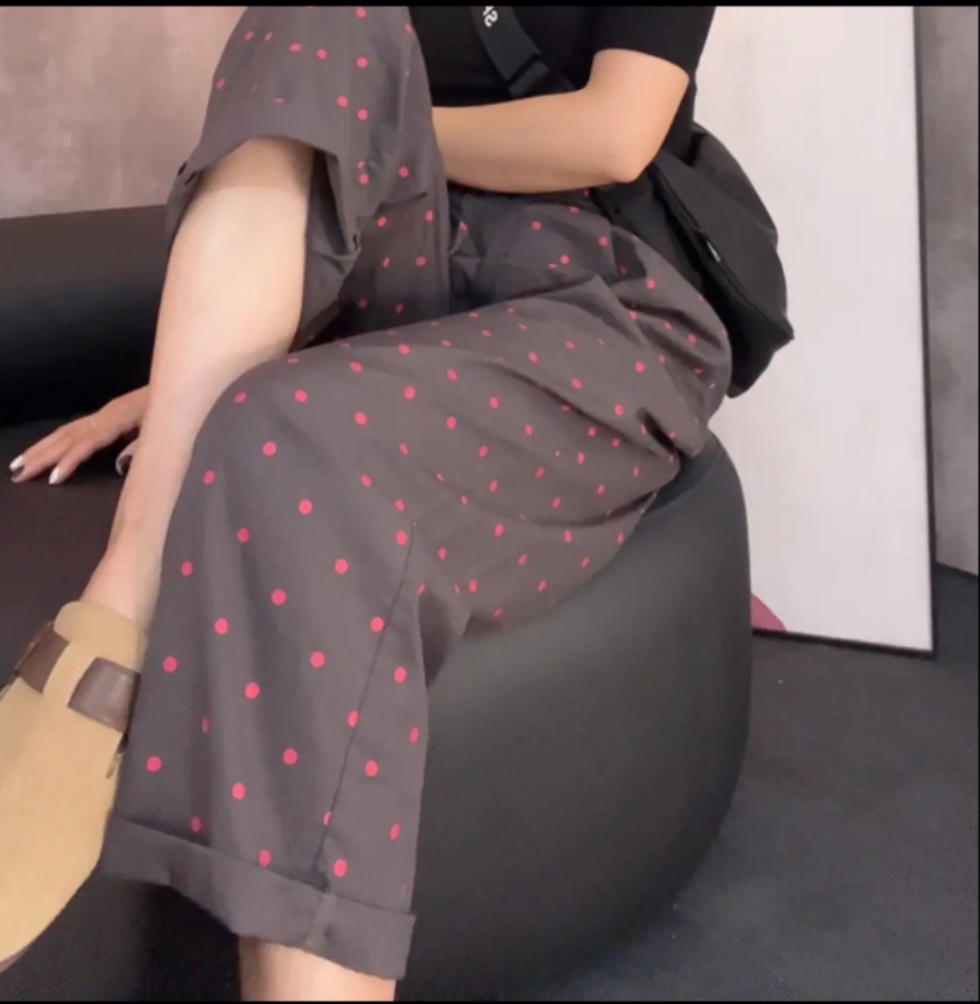 薄款春夏宽松直筒裤波点夏季休闲裤韩版长裤九分裤碎花显瘦气质
