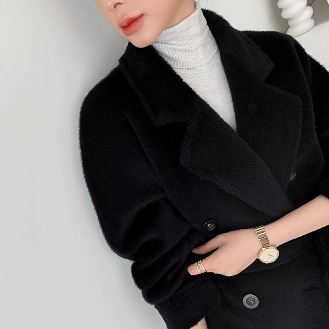  秘鲁进口101801苏力羊驼毛大衣女长款高端咖啡色双面羊毛呢外套