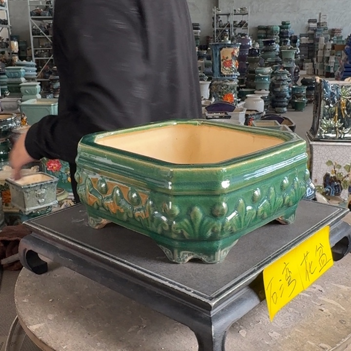 。一风堂石湾花盆 釉裂 气孔 内19*8