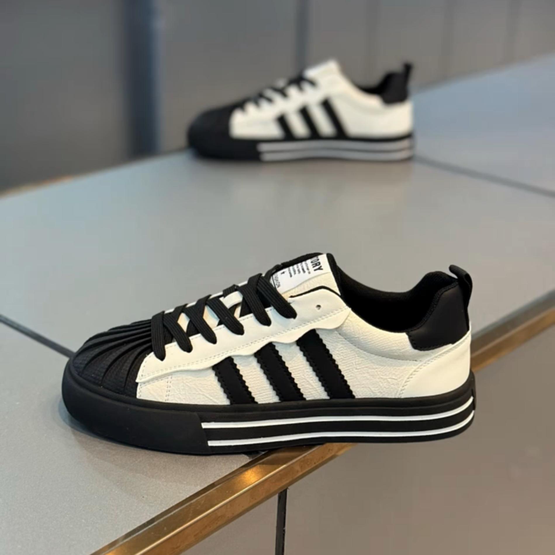 贝壳头三道杠板鞋男舒适2025秋冬新款软底百搭抖音快手爆款休闲鞋