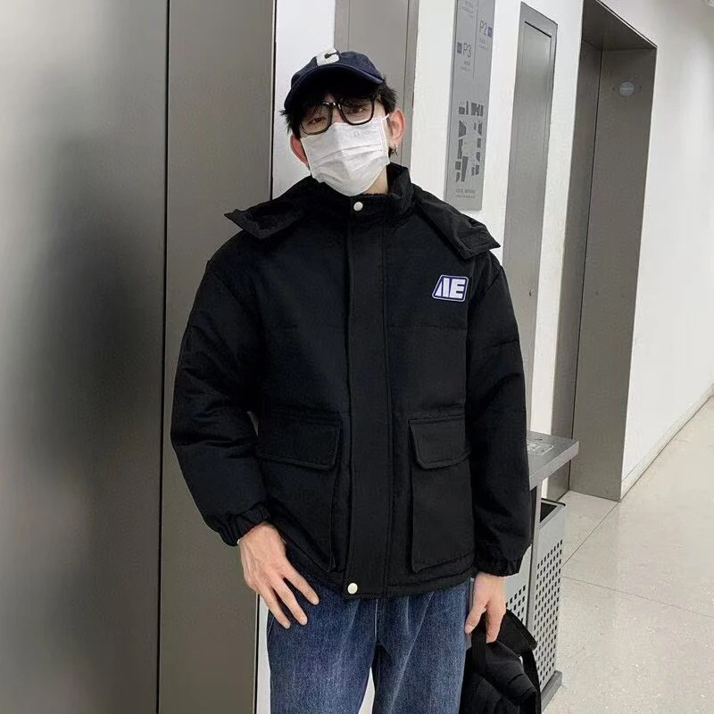 AE字母极寒款～男女同款潮牌帽子可拆卸宽松时尚短款潮流情侣装