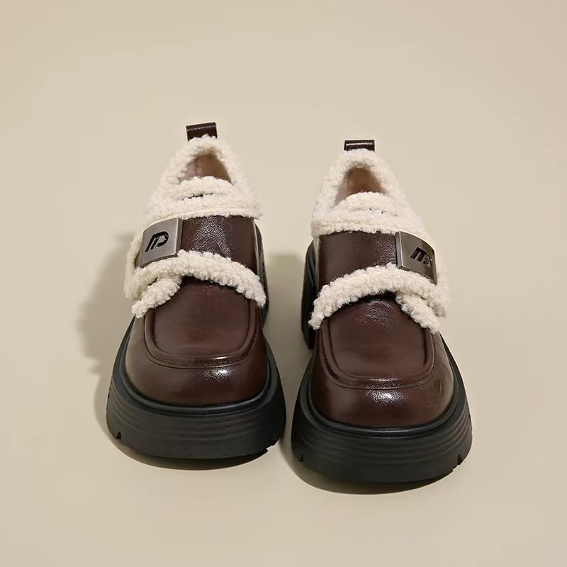 3919英伦风小皮鞋女秋冬季加绒乐福鞋2025新款女鞋百搭