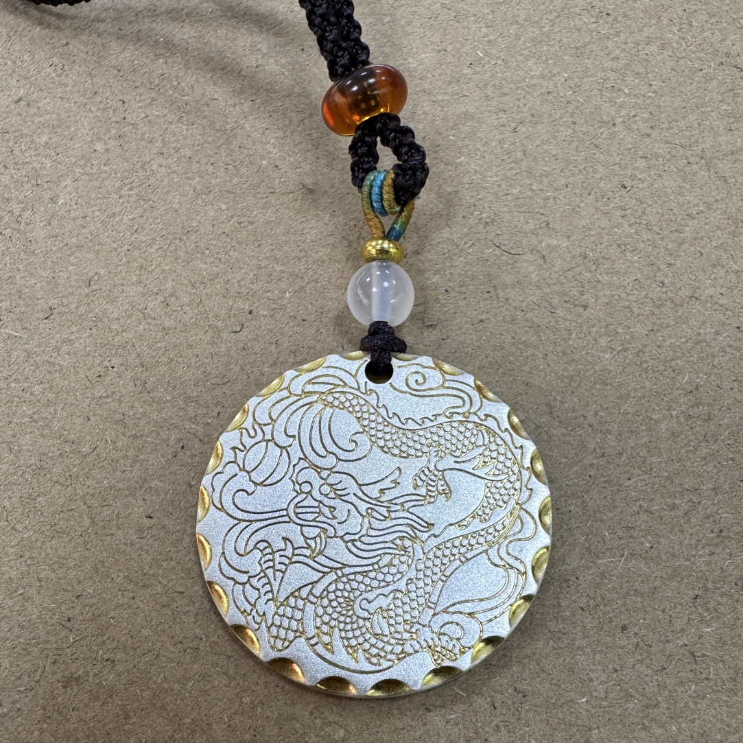 吊坠足银 足银999描金吉言平安喜乐平安扣龙吊坠情侣款中国风