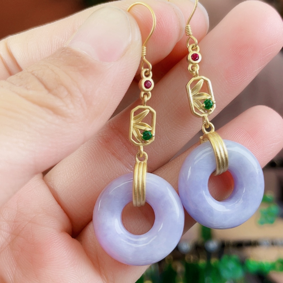 翡翠银S925镶嵌耳饰