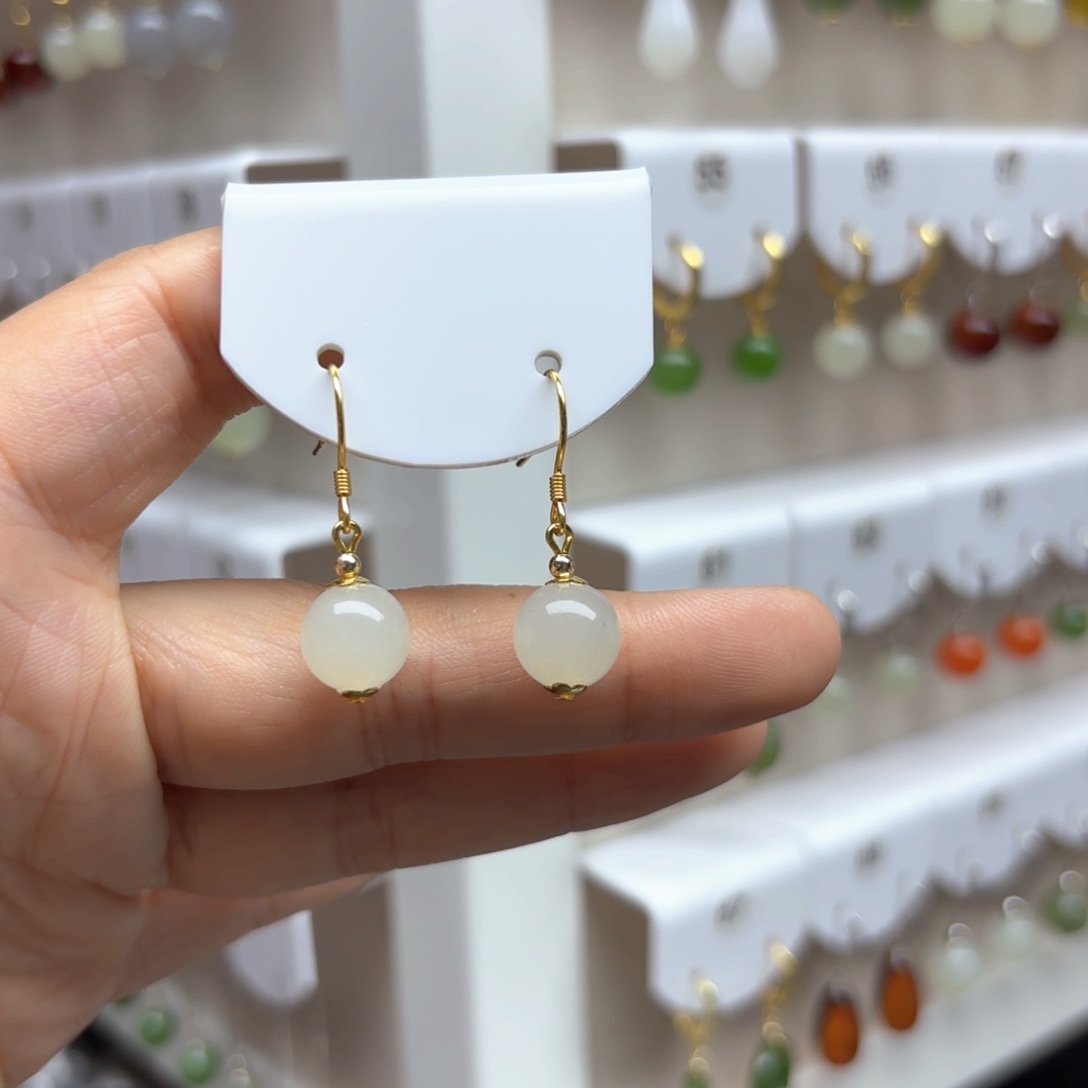 和田玉银S925镶嵌耳饰