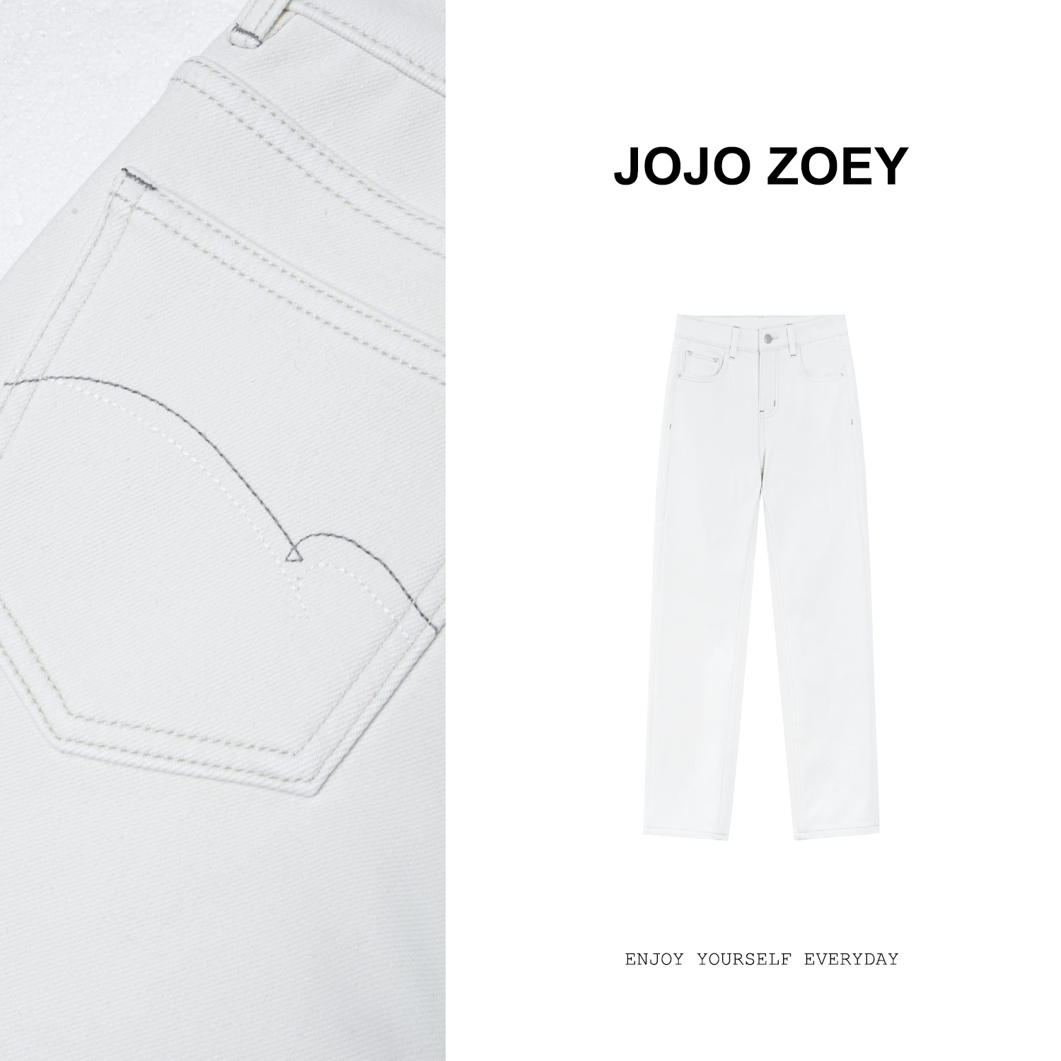 JOJO ZOEY【普吉晚风】~新款显瘦加绒白色九分烟管牛仔裤kz-66876