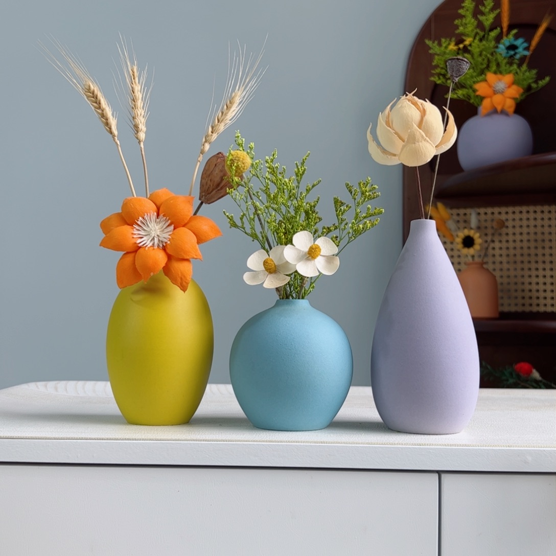 摆件陶瓷小花瓶摆件含花 总高约20-30cm