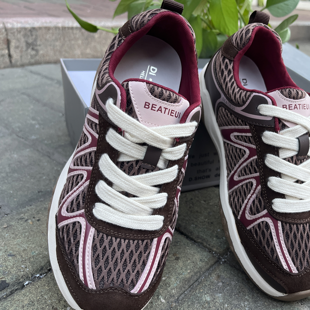 2025新款秋款复古风撞色网面老爹鞋软底轻透休闲鞋