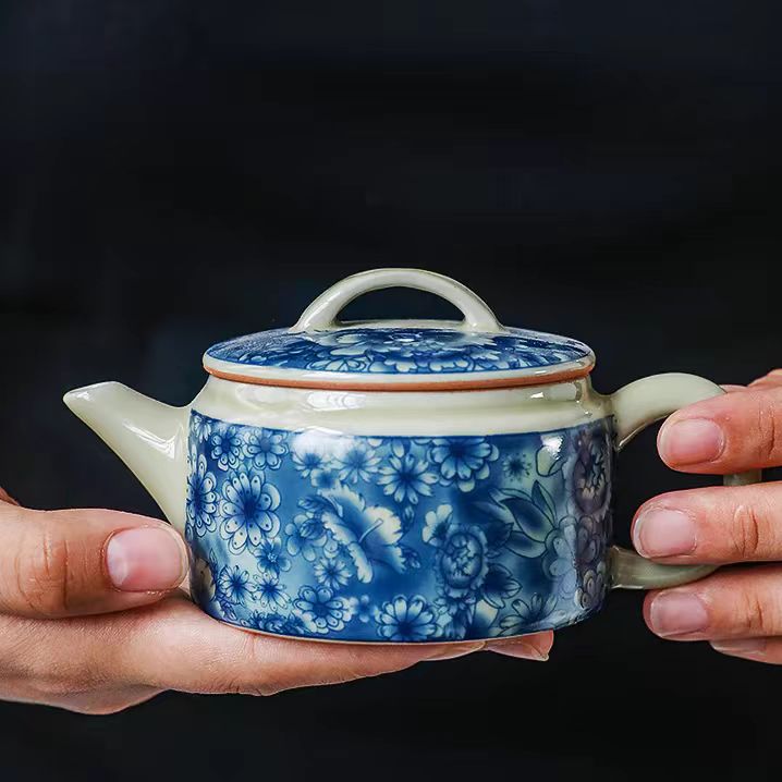复古老陶青花泥汉瓦壶大容量家用中式功夫泡茶壶 1533