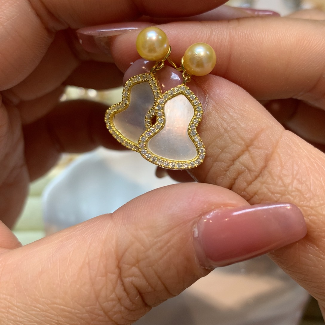 海水珍珠耳饰银S925镶嵌