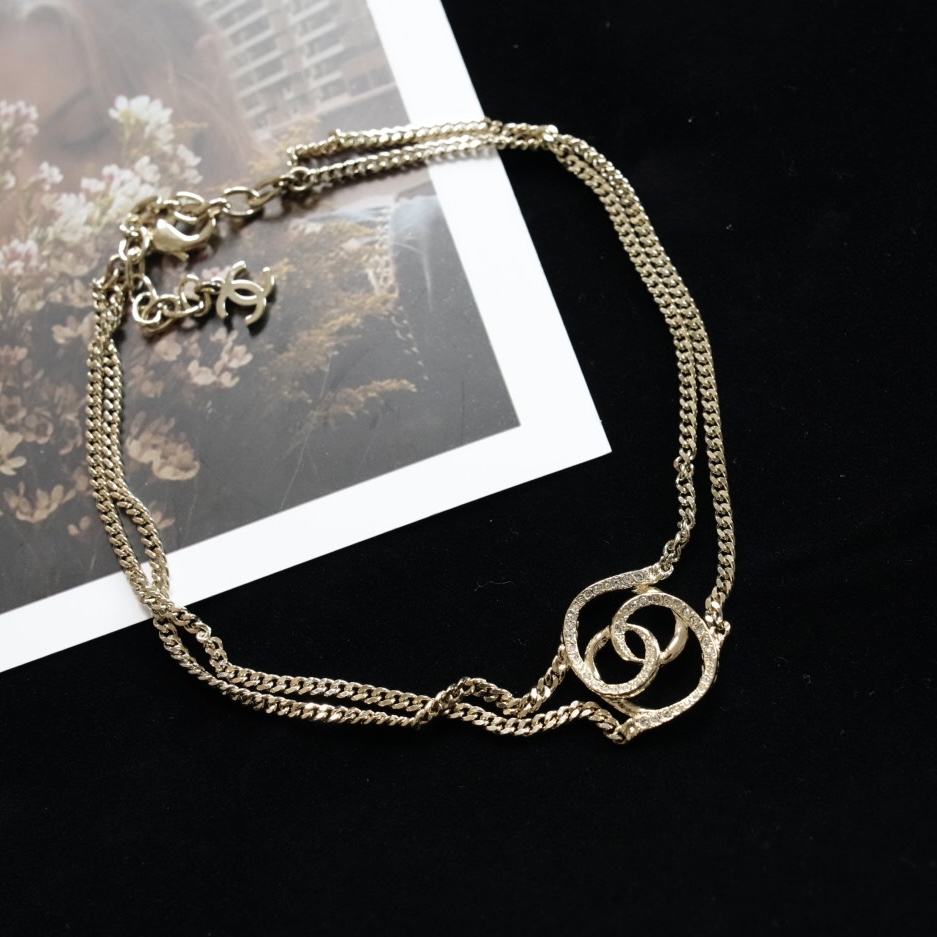 Chanel 闪钻双C双层项链
