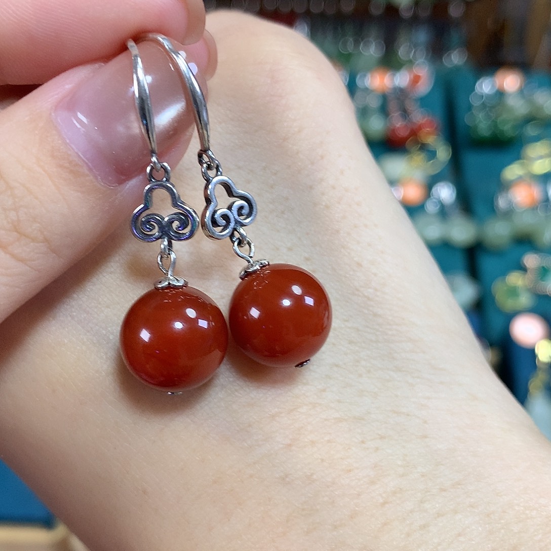 玛瑙/玉髓银S925镶嵌耳饰卡12左右