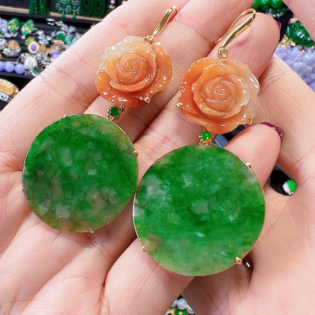 翡翠耳饰18K金镶嵌签收后24小时鉴赏期