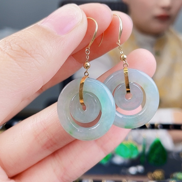 翡翠耳饰18K金镶嵌饰品