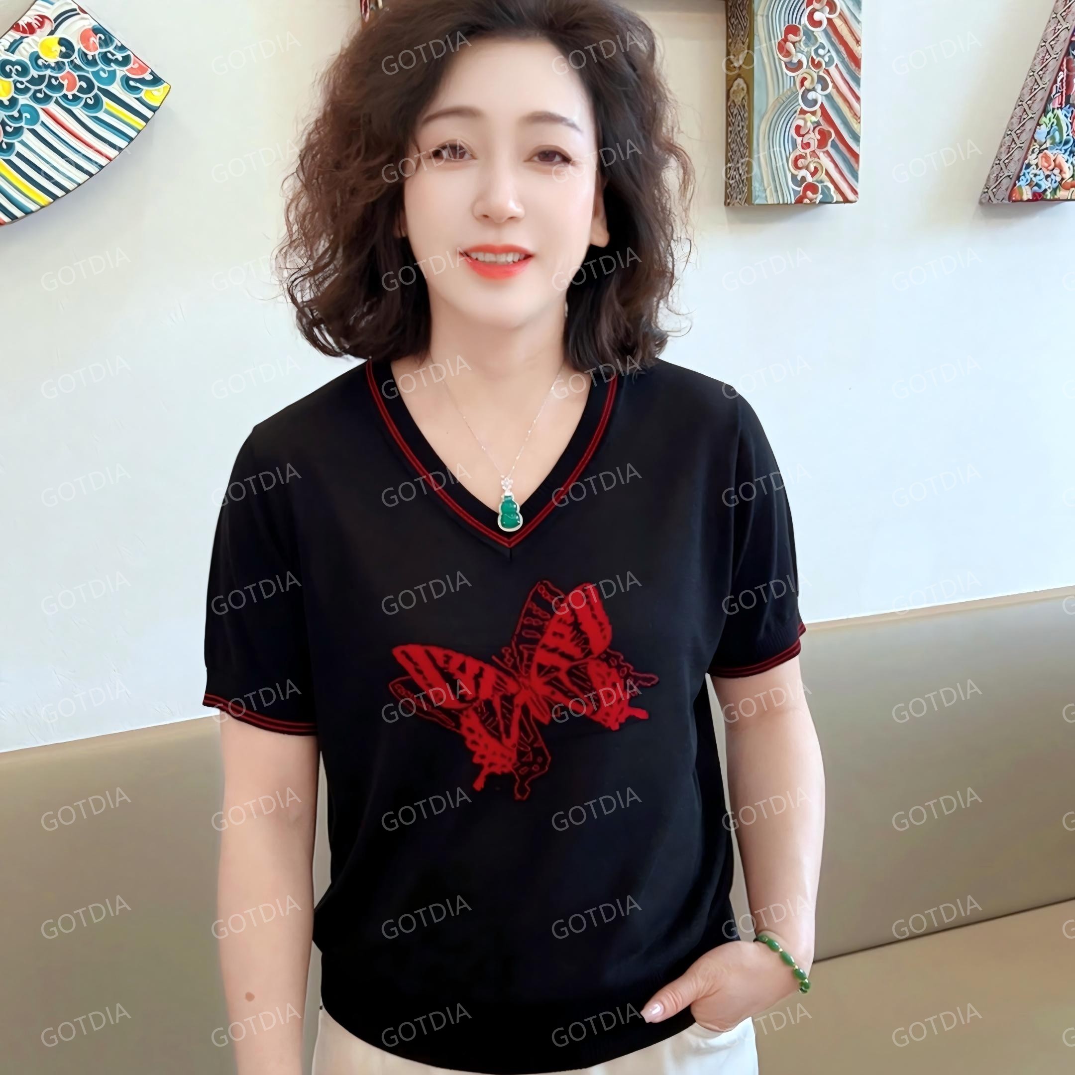 #翩翩蝴蝶#高档妈妈装兰精天丝短袖（2591）夏季宽松大码显瘦中年