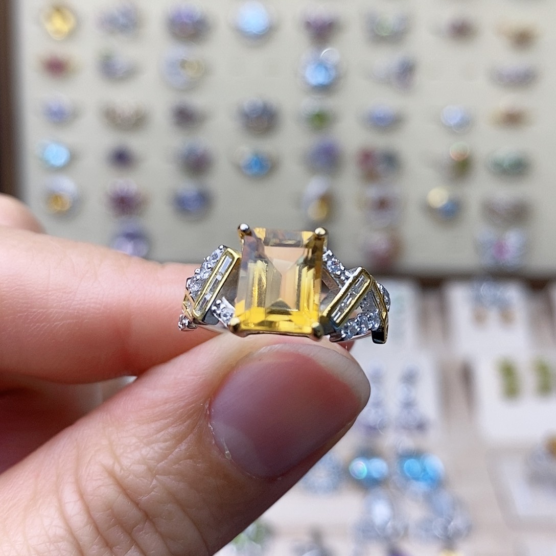 黄晶戒指银S925镶嵌需要证书备注