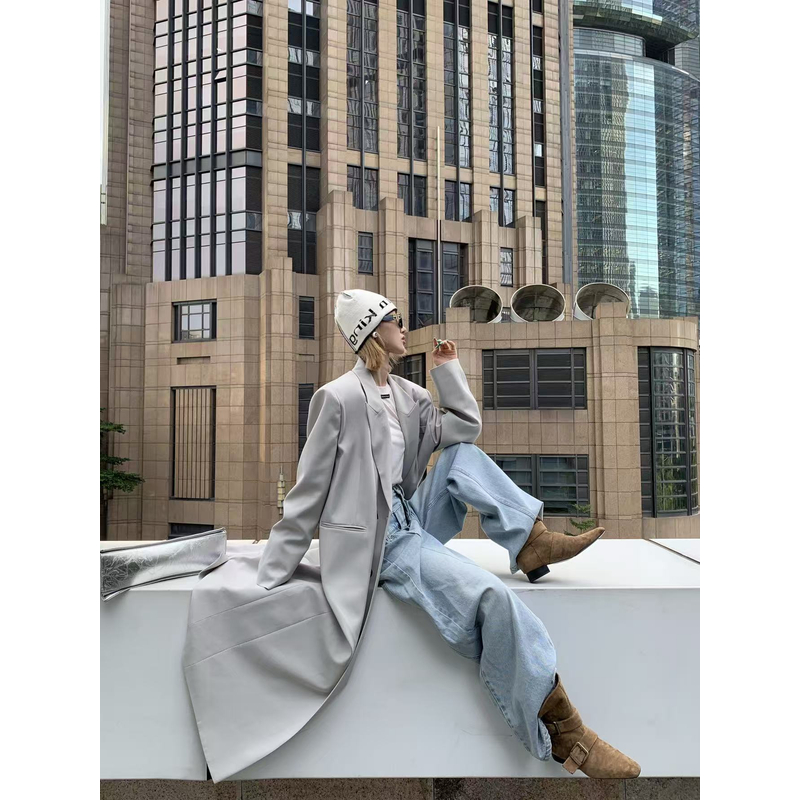 【SEE CHANGE25F/W】秋季新款韩系英伦气质气质西装长风衣 A6267