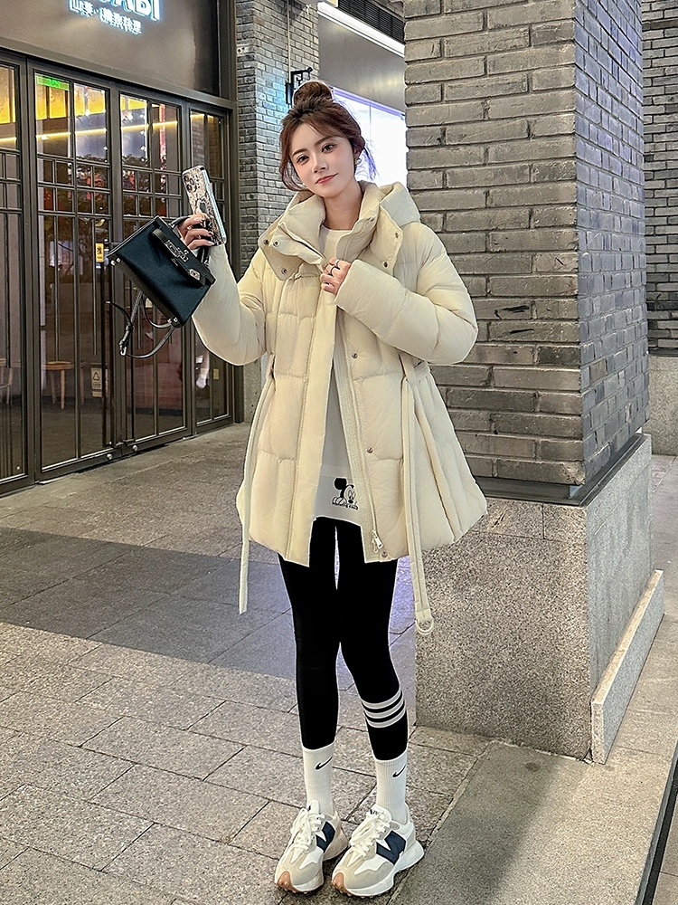 2025新款新国标白鸭绒羽绒服冬季女装修身显瘦时尚中长款连帽外套
