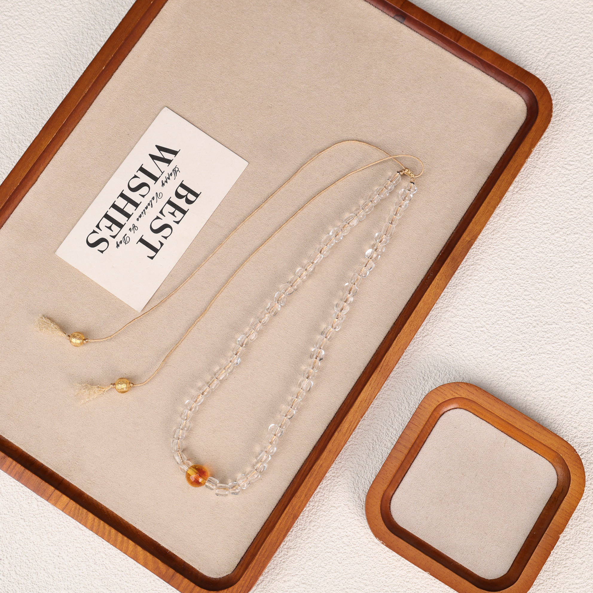 合金项链 LZ4536 白色透亮东方红金粉圆珠绳编项链