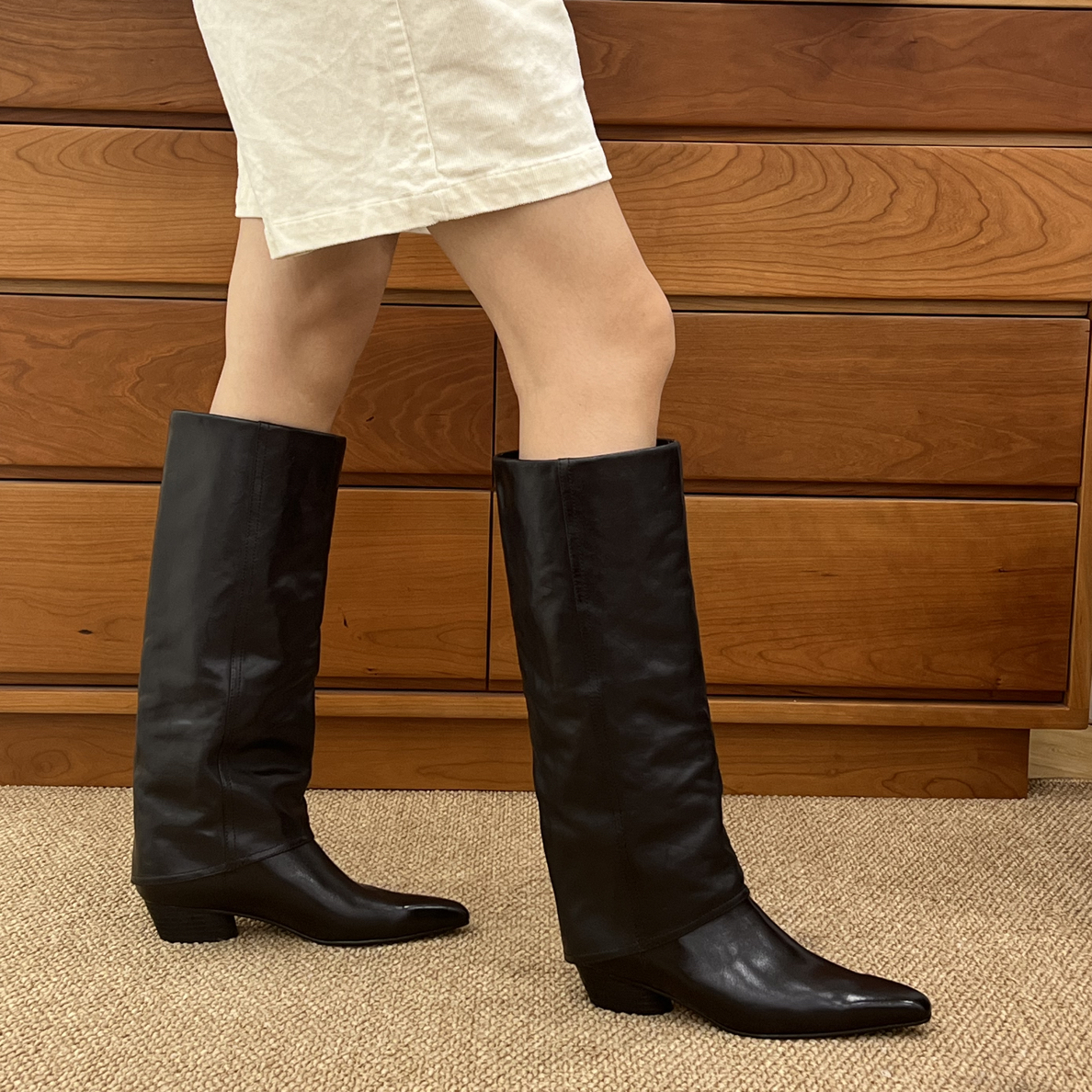 高端水洗马皮复古做旧西部不过膝一脚蹬高筒酷飒骑士女靴ZH760-1