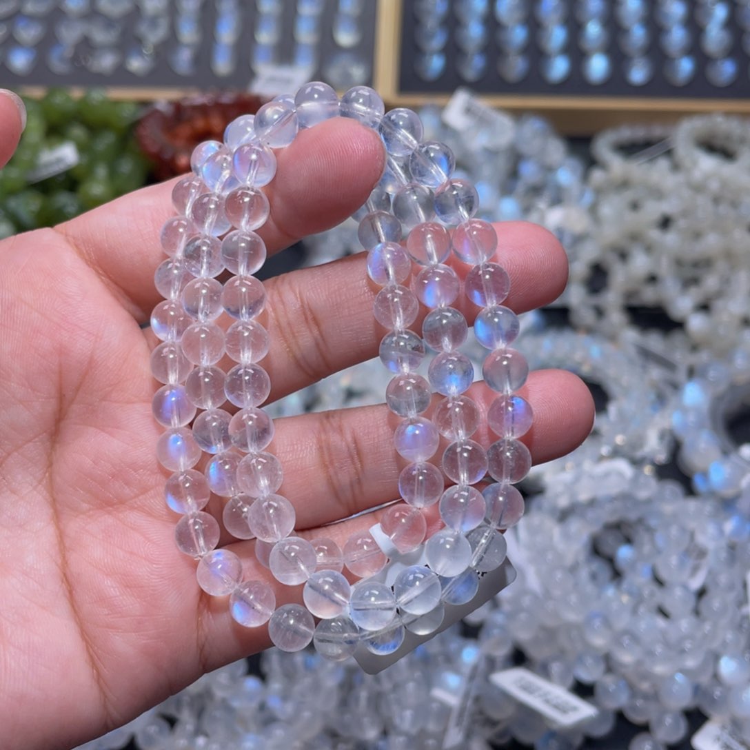 手链未镶嵌长石冰透体蓝月光手链多圈6.5mm+