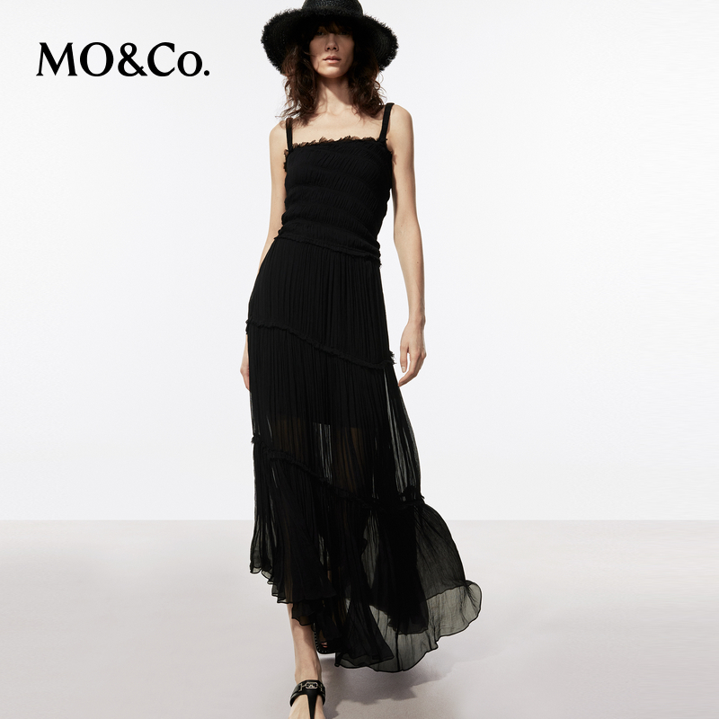 【赵老板专属】MOCO夏不规则雪纺吊带连衣裙MBD2DRS024