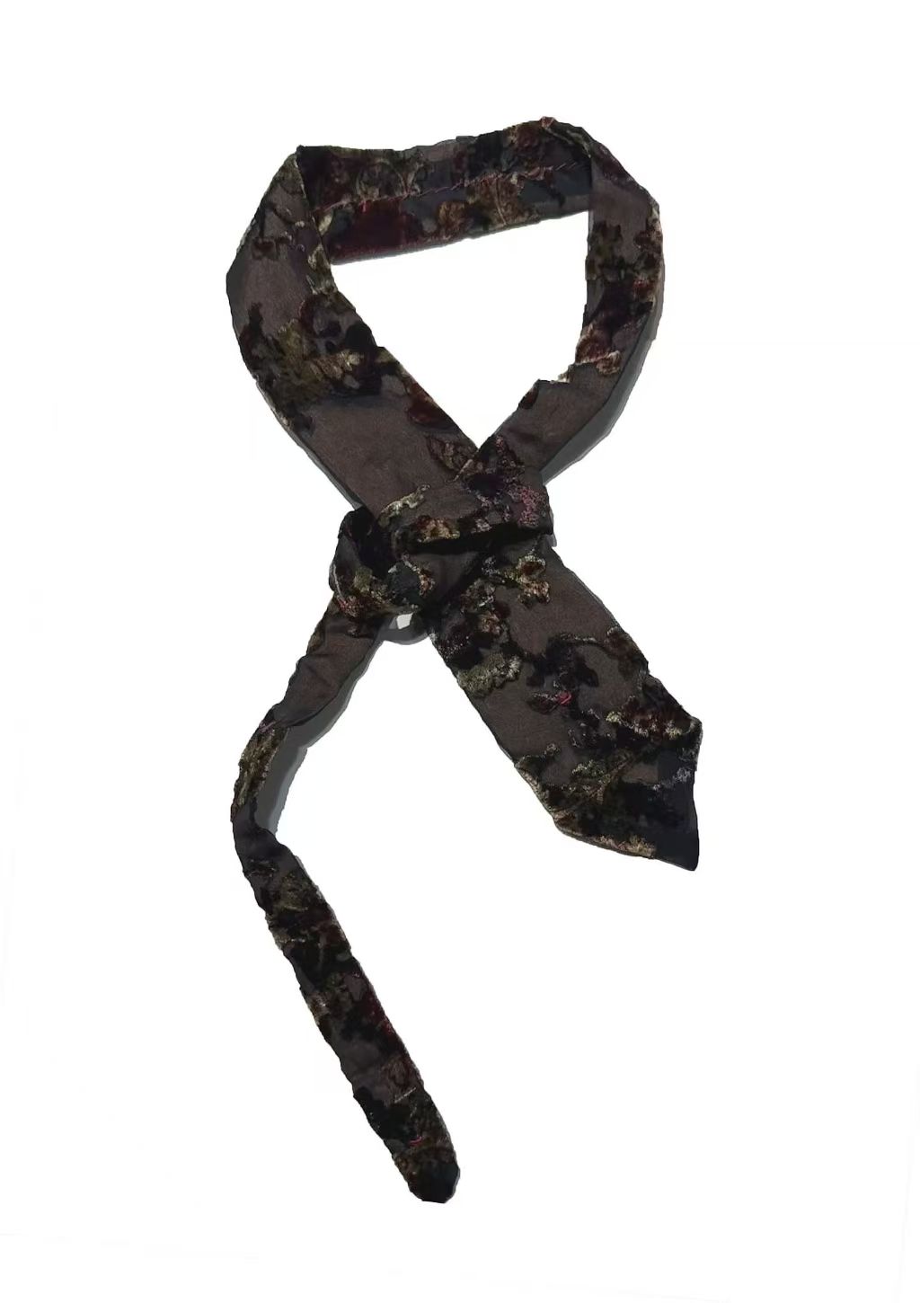 25FW0015粉黑丝绒领带黑色百搭复古韩版气质碎花户外时尚围巾围脖