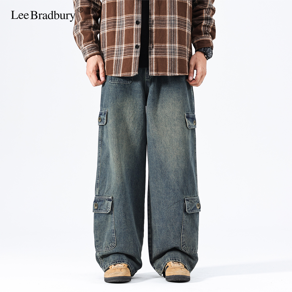 Lee Bradbury【cc专属】009嘻哈宽松立体多口袋工装牛仔裤休闲直筒
