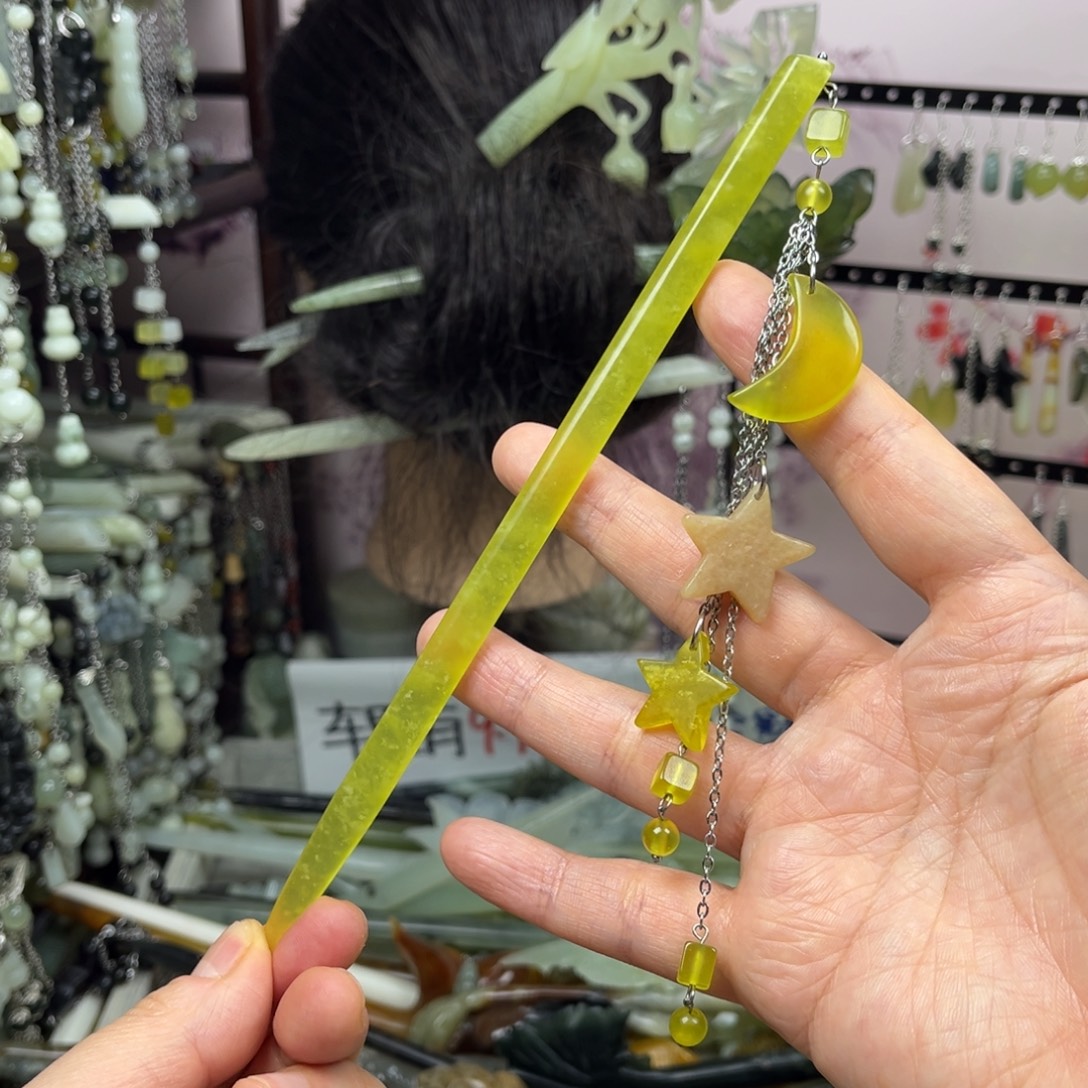 岫玉未镶嵌发饰长度19厘米左右