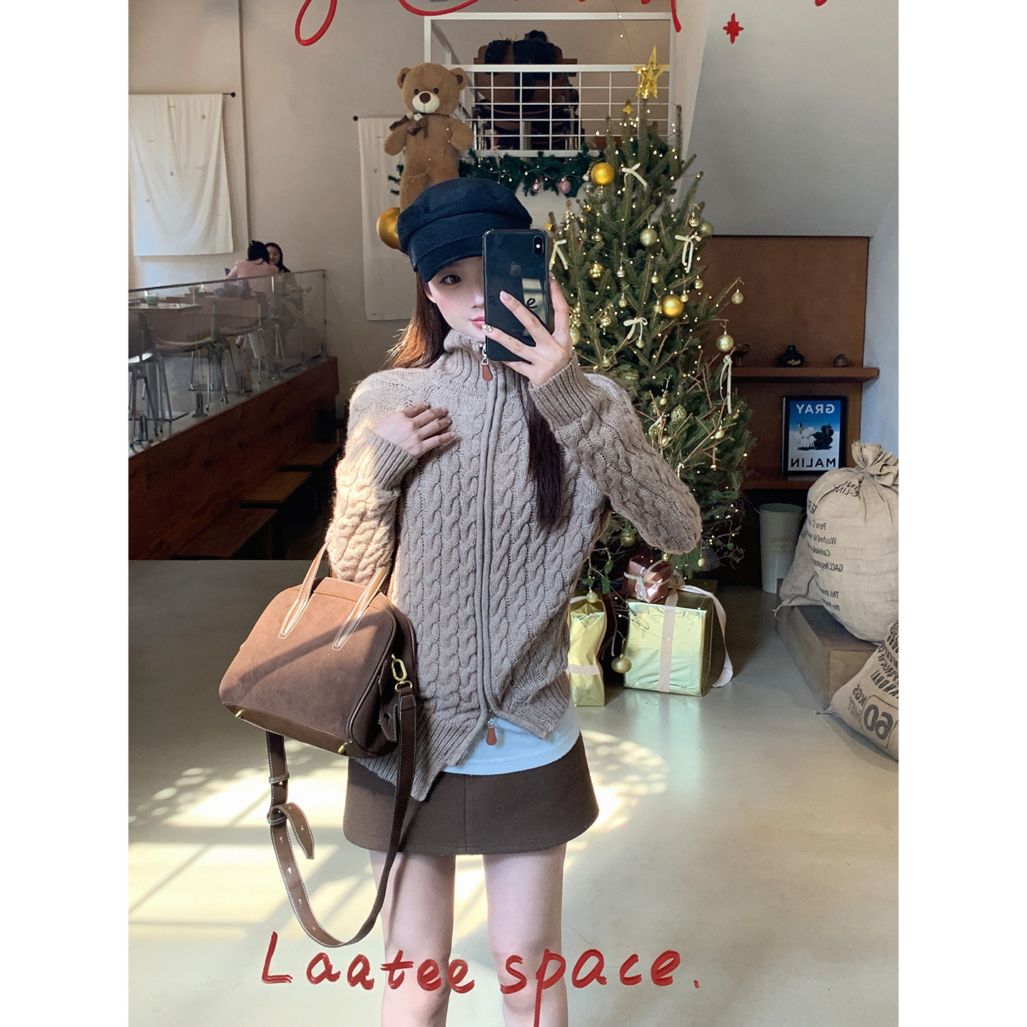 【HRG】秋冬季新款时尚百搭设计卡其色立领长袖针织衫25583