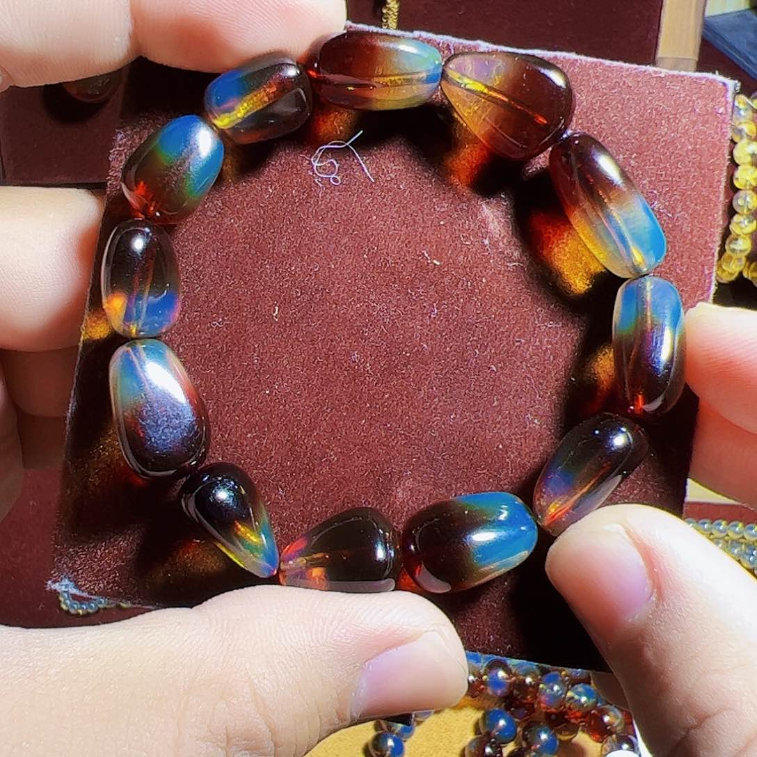 蓝珀珠宝奇石未镶嵌13g红蓝随型手串