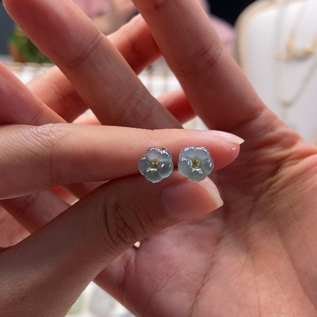 翡翠银S925镀金镶嵌耳饰