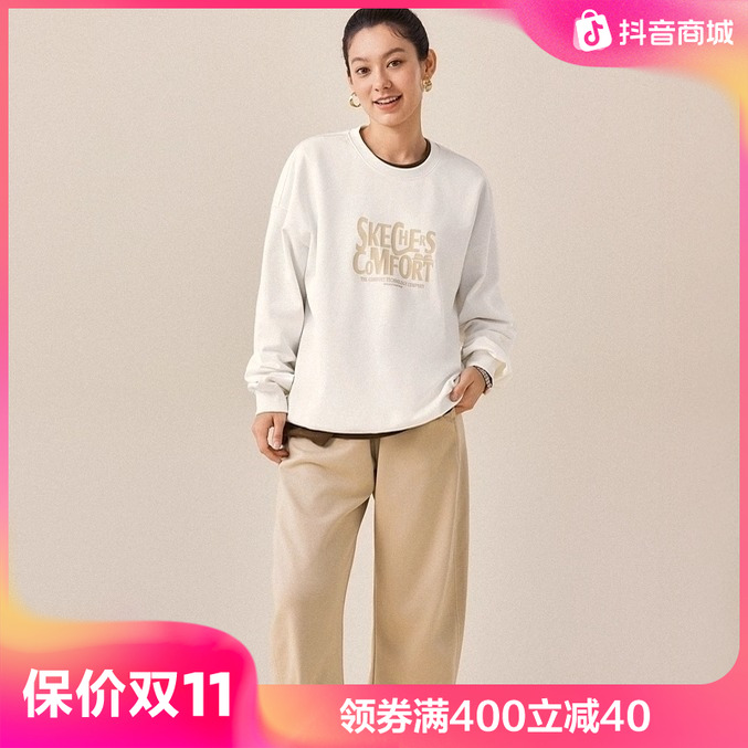 Skechers斯凯奇男女同款秋季圆领卫衣舒弹宽松搭休闲上衣L325U084