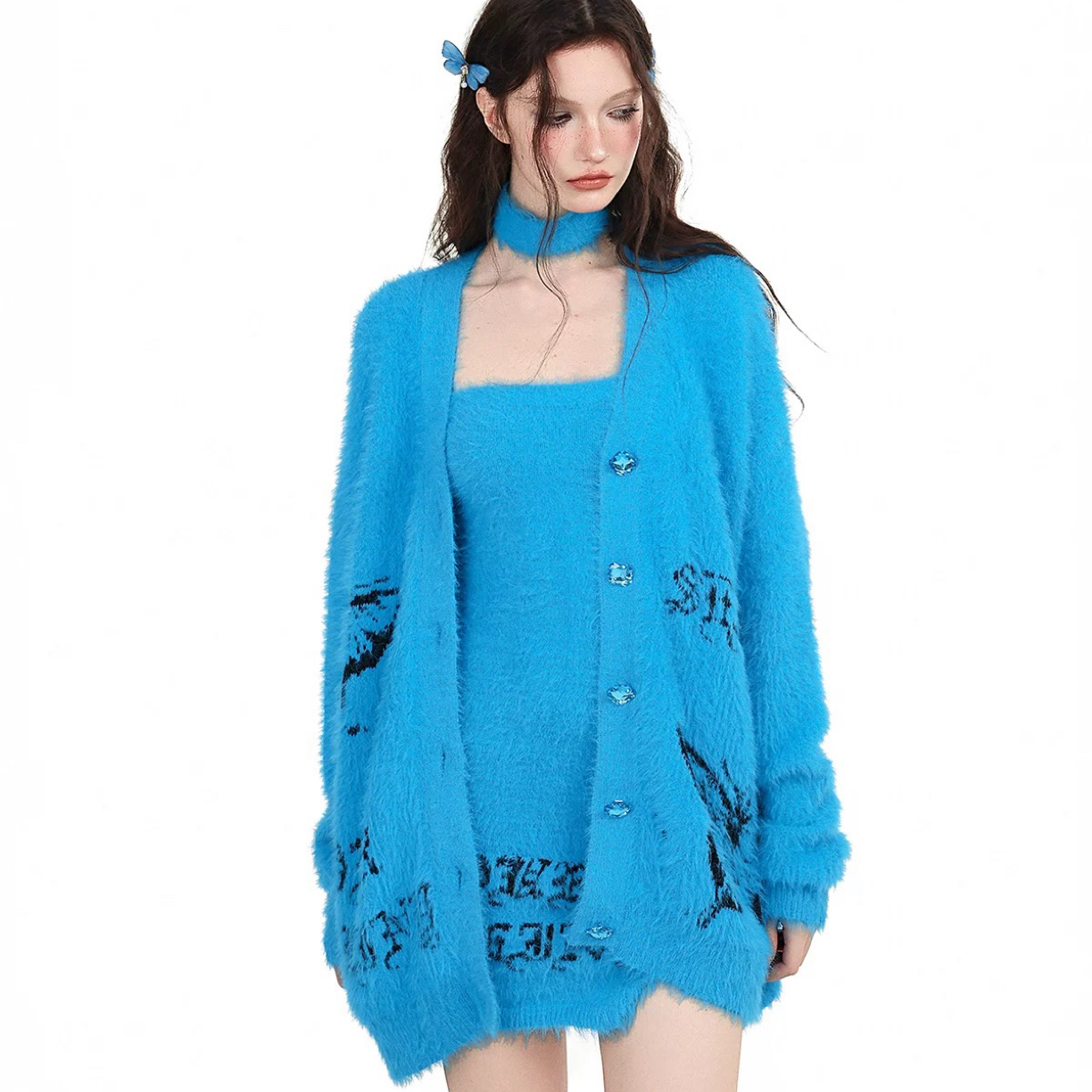 蓝梦蝴蝶 水钻毛衣